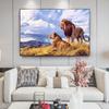 Modern Lion Canvas Art: Male & Female Lions Mural Poster for Living Room Decor