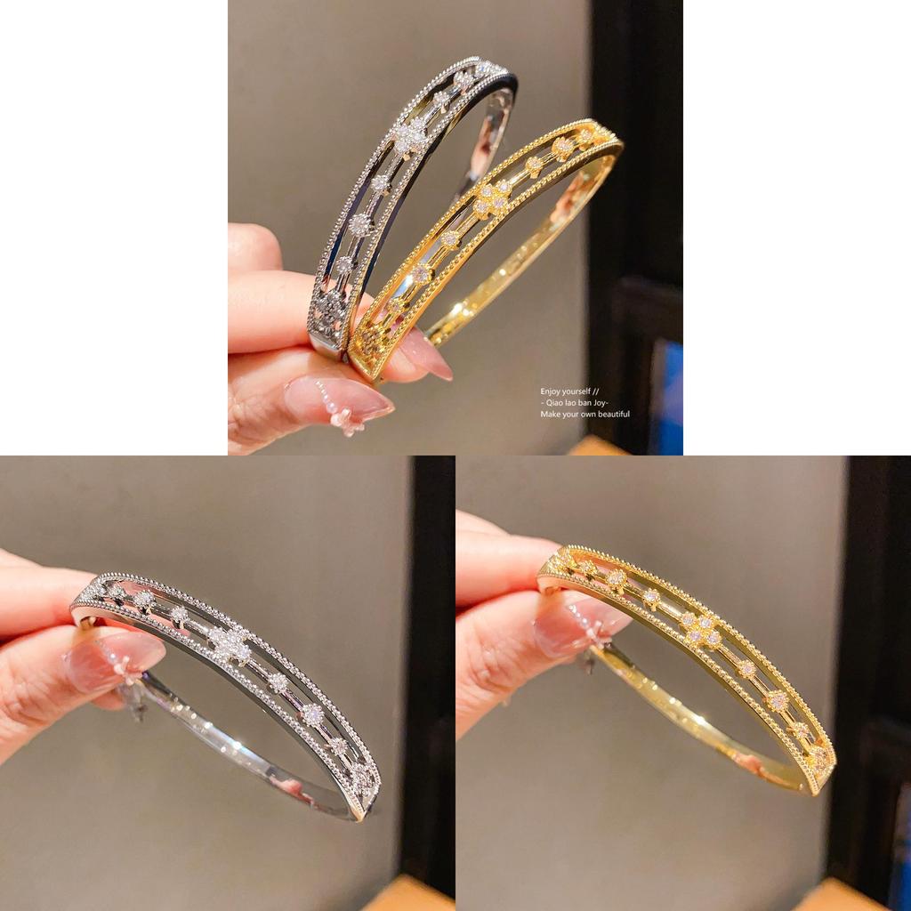 Elegante Bracciale a Fiore d'Argento con Zirconi Placcato Oro 18k per Donne alla Moda