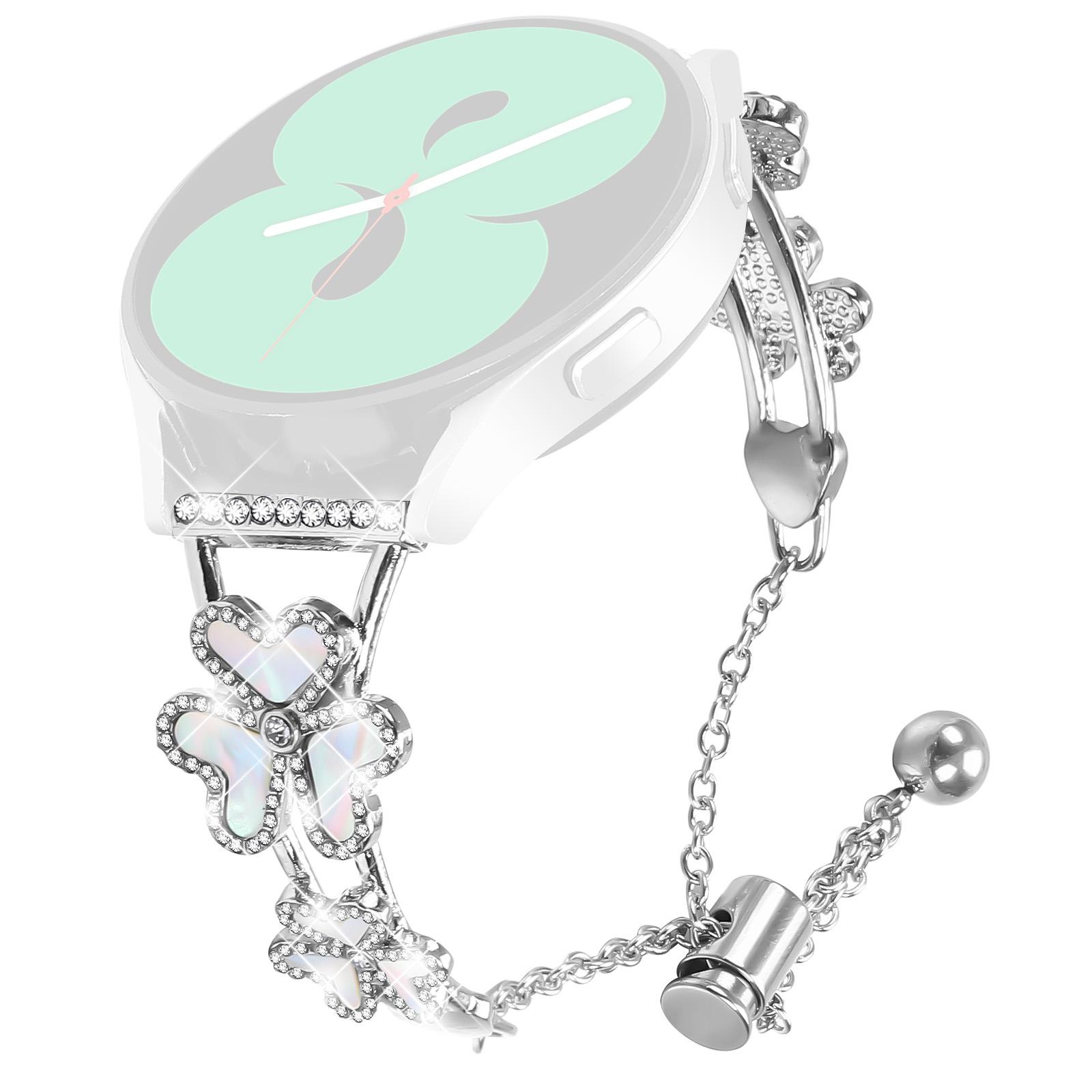 

Metal Band for Mibro Lite Heart Clover Decor Watch Strap Silver