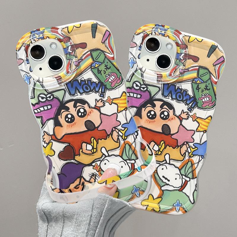 Graffiti Crayon Small New Application Apple 15promax Mobile Phone Case 14 Cute Cartoon 13 Double Bracket 16 Silicone 11