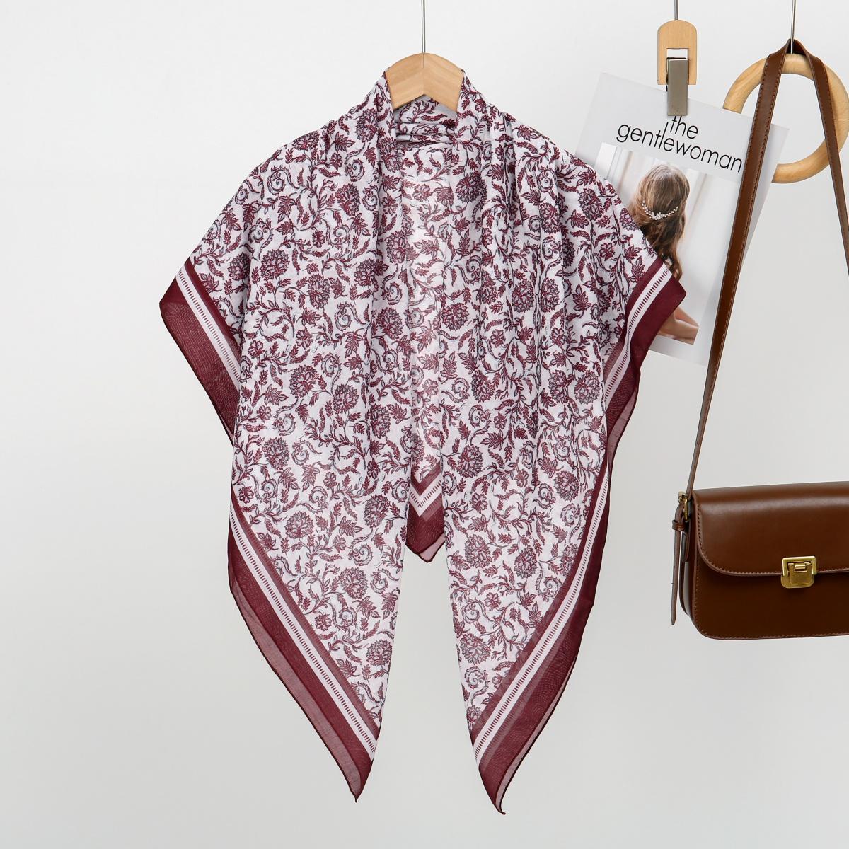 

110Cm Cotton Viscose Square Scarf Woman Muslim Hijabs Shawls Flower Print Hijab Headscarf Premium Soft Handkerchief Scarves