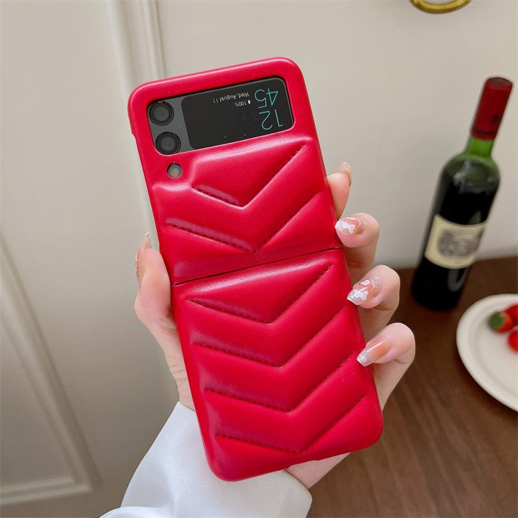 Applicable to Samsung ZFlip3 folding screen leather mobile phone case V-pattern Korean zflip4 generation back cover protective case
