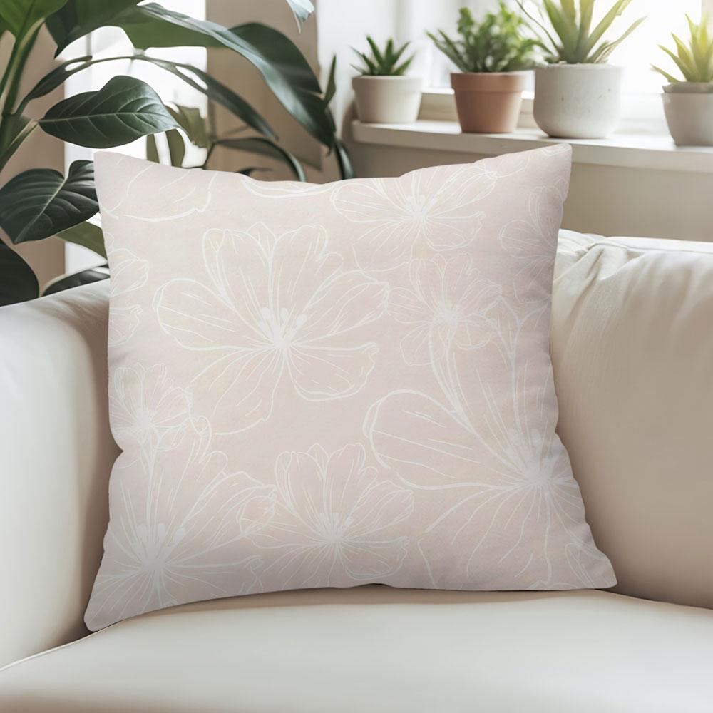 Minimal Floral Line Square Jacquard Pillow Cover for Sofa Office Waist Cushion Cover Home Decorative Pillowcase