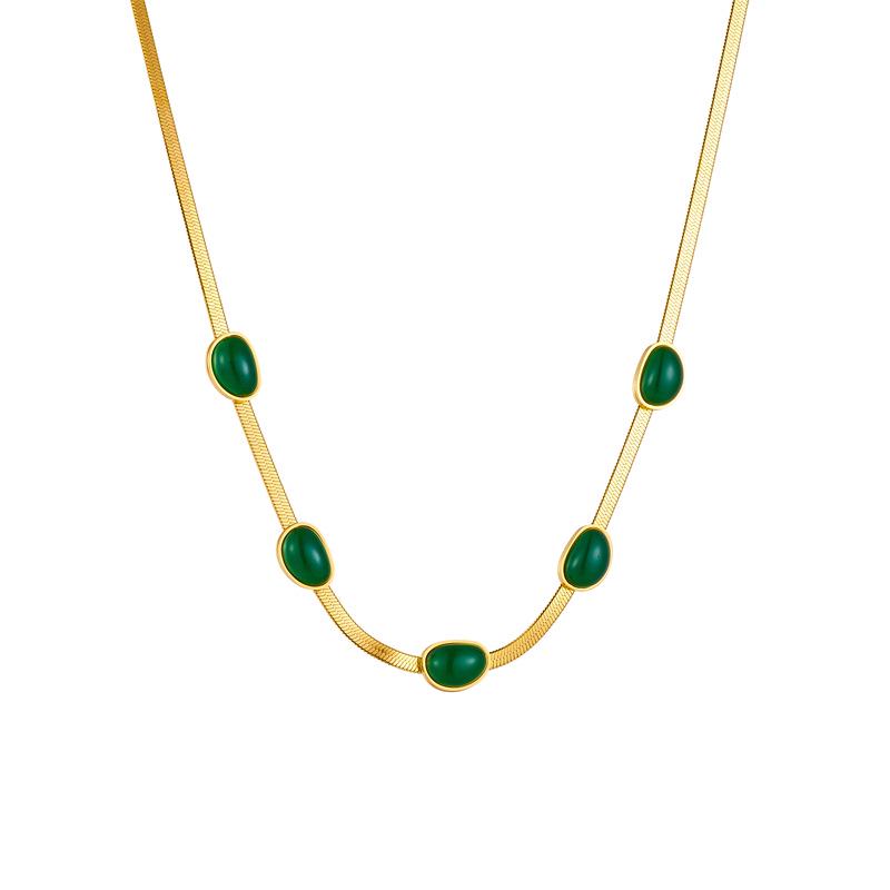 Elegant Colorfast Titanium Steel Jewelry Set: Five Emerald Flat Snake Chain with Earrings, Bracelet, and Necklace