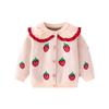 Spring and Autumn Strawberry Girl Round Neck Lace Kids Pure Cotton Cardigan Coat Sweater Baby Girl Single Breasted Knitwear