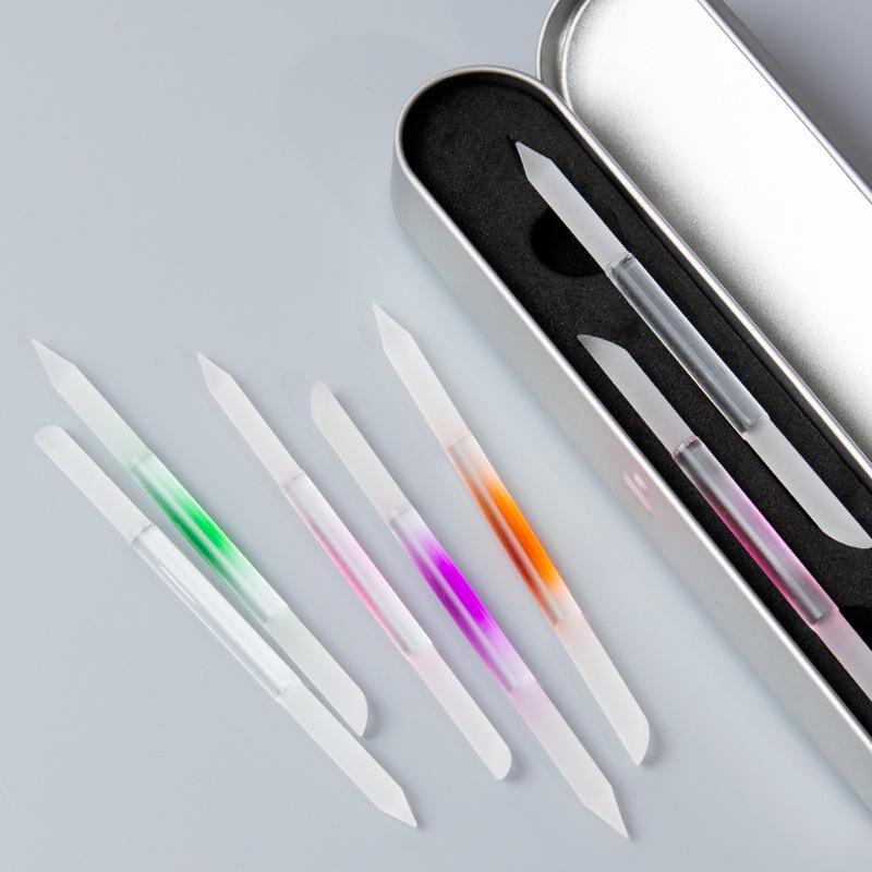 Iron Box Two Pieces Frosted Crystal Rod Nano Glass Nail File Multi-Directional Nail Grinding Tool