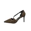 Spring and Summer New Pointed Toe Shallow Mouth Baotou Niche Stiletto Sandals for Women Sexy Leopard Print High Heels