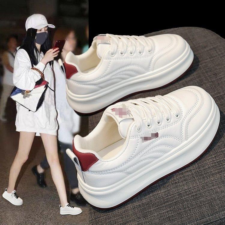 Thick-soled Sports and Leisure Shoes Women's 2025 Autumn New Popular Versatile Soft-soled White Shoes Bread Heightening Board Shoes