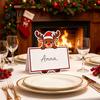 Santa Claus Name Tags Christmas Party Place Card Holders, Cartoon Reindeer Tag Stands Paper Food Labels for Buffet Table Seating, Festive DIY Write-On