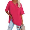 T-shirt da donna estiva T-shirt casual a maniche corte ampia con scollo a V tinta unita