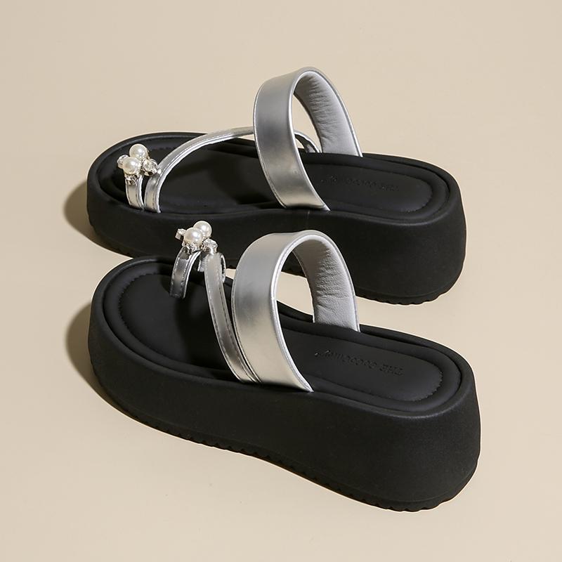Fashion CRLAYDK Slides Sandals for Women Platform Strap Beach Flip Flops Fashion Soft Leather Walking Slippers Summer Casual Slides