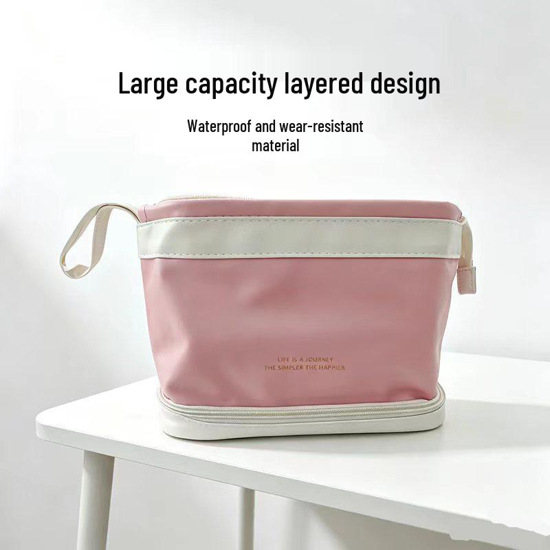 Double-Layer Cloud Makeup Bag for Women: Large-Capacity, Portable Travel PU Toiletry & Cosmetics Organizer