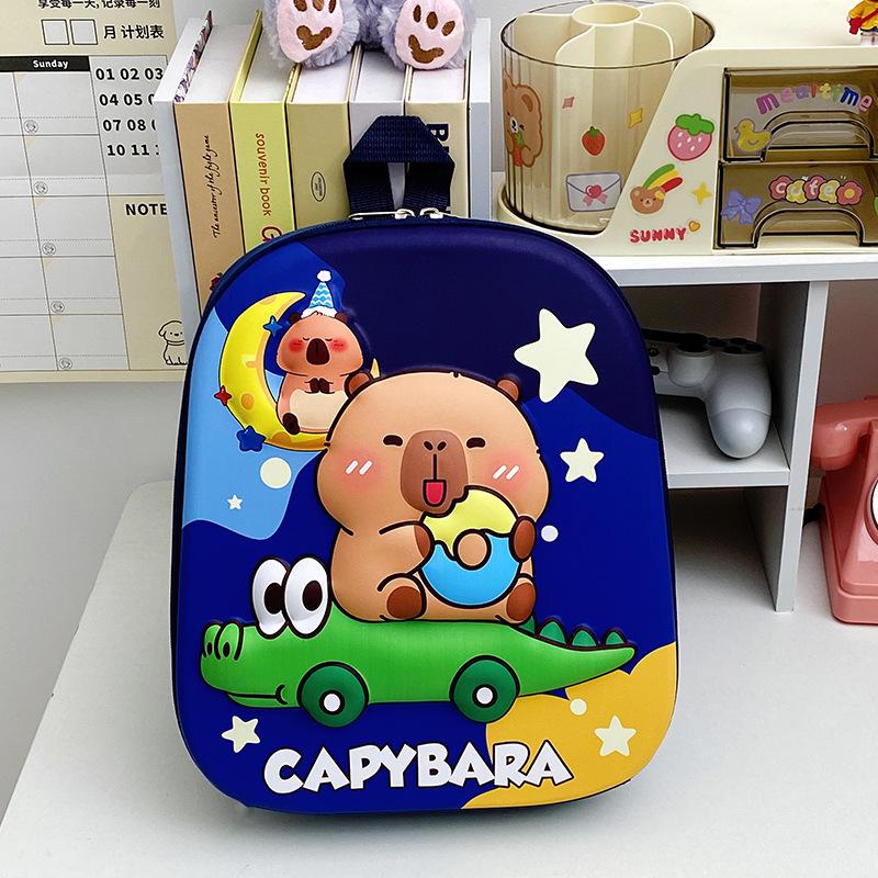 1 Piece Hard Shell Waterproof Students Schoolbag Cute 12 Inch Capybara Backpack Cartoon Kapibala School Bag For Kindergarten