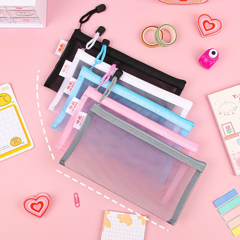 Large Capacity Transparent Nylon Mesh Document Bag - A4 Student and Office Zipper Storage Bag