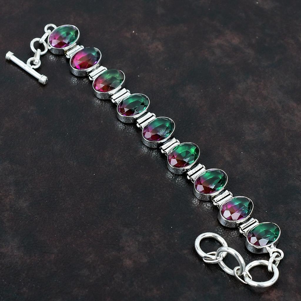 Faceted Multi Tourmaline Bracelet Genuine Gemstone Bracelet 925 Sterling Silver Bracelet Adjustable Chain Bracelet Handmade Jewelry For Gift