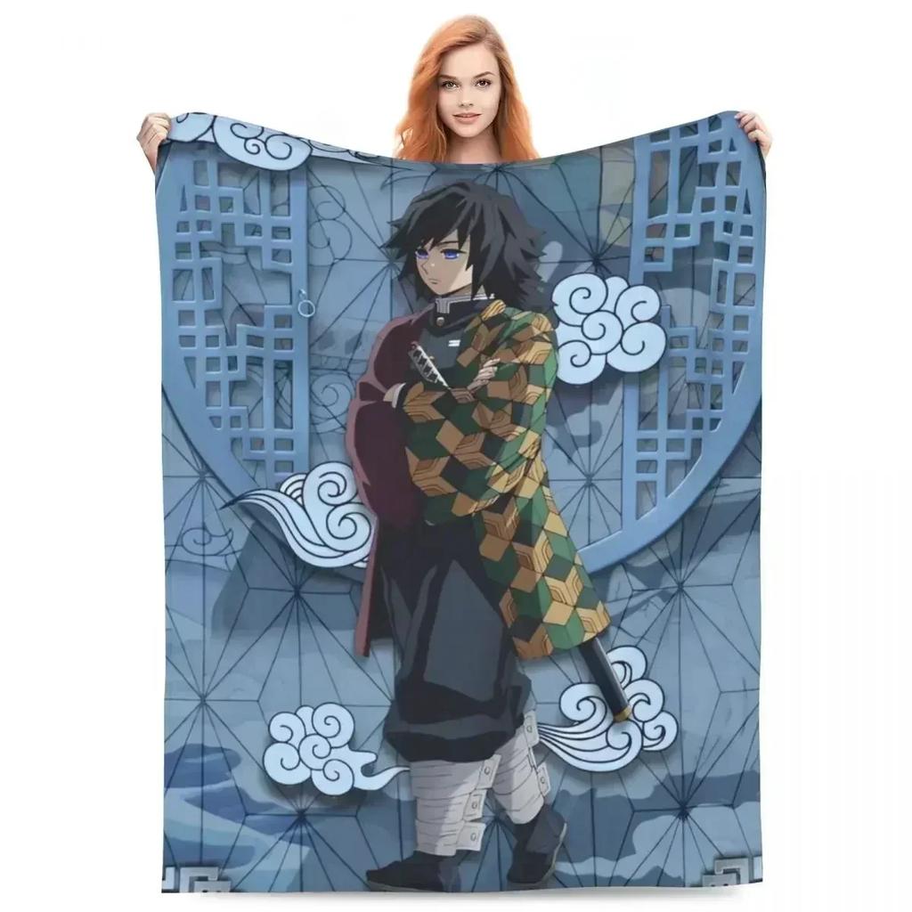 Water Hashira Giyu Tomioka Blankets Coral Fleece Plush Anime Demon Slayer Super Soft Throw Blanket for Car Sofa Couch Bedspread