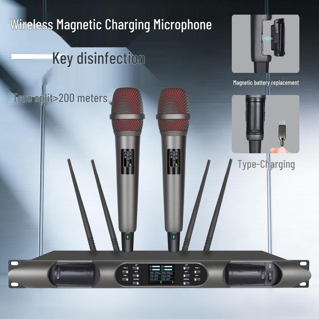 Wireless UHF True Diversity Microphone with Dual Reception, 200m Range & Disinfection Function