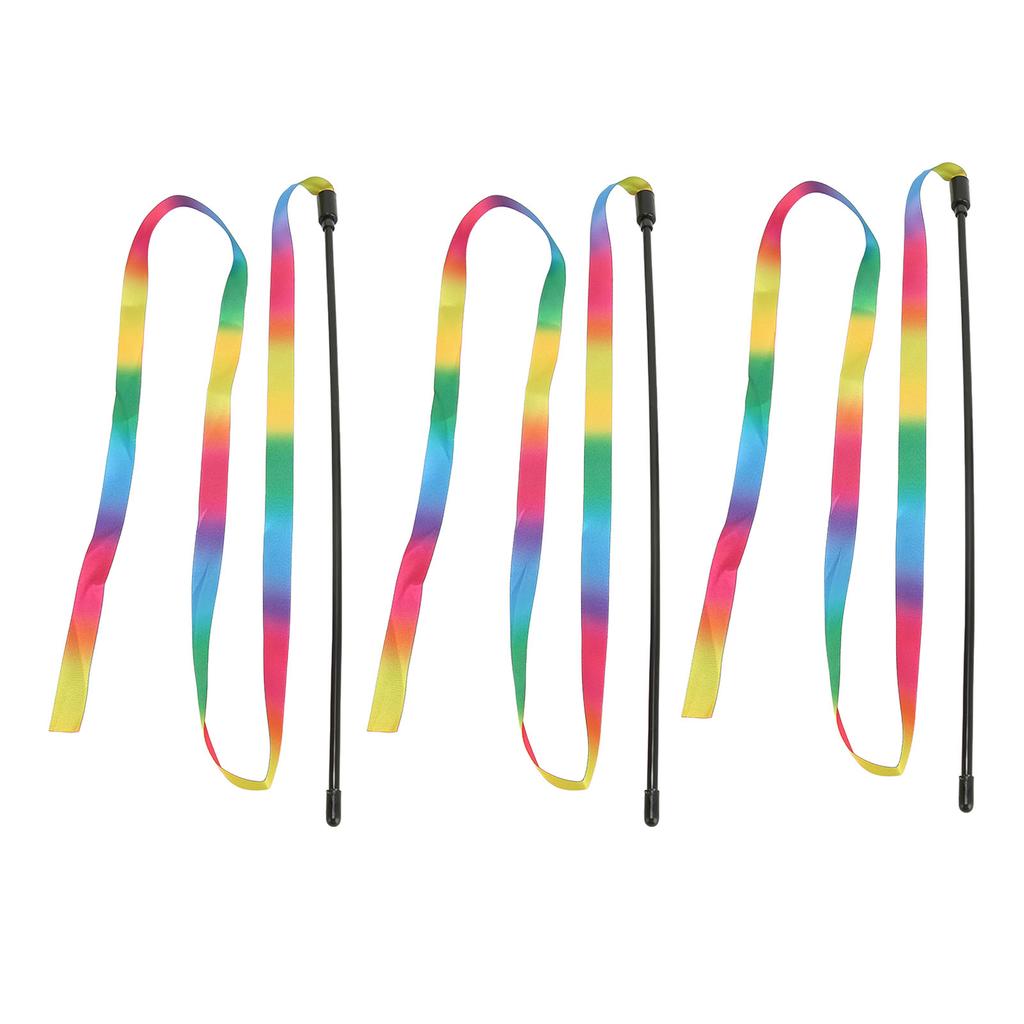 Ribbon Cat Wand Colorful Boredom Relief Funny Interactive Cat String Stick Toy for Kittens 3pcs