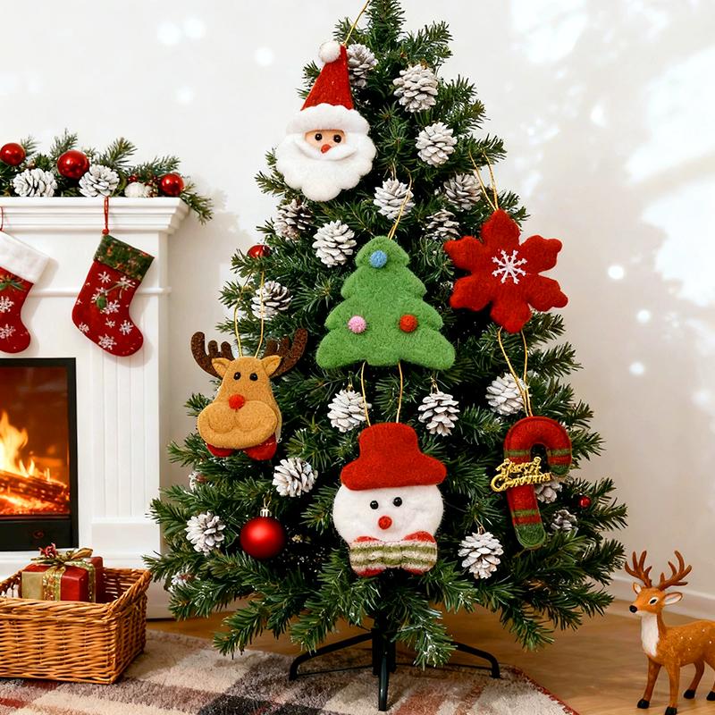 6Pcs/Set Snowman Hanging Reindeer DIY Santa Claus Felt Fabric Snowflake Cute Christmas Ornament Xmas Tree