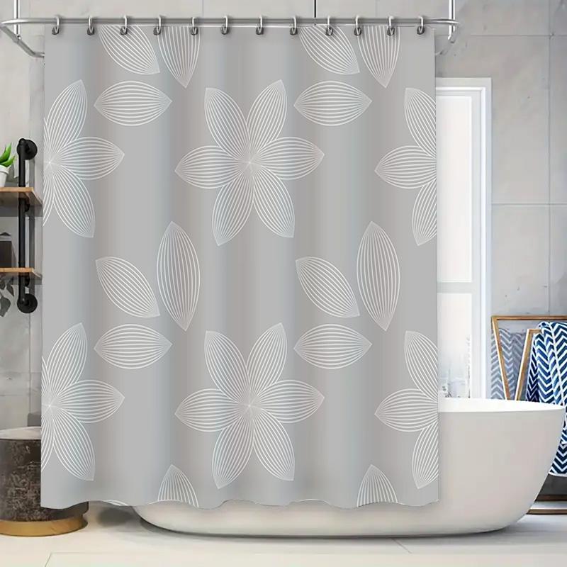Роскошная Белая Цветочная Шторка для Душа Водонепроницаемая Декор для Ванной Комнаты Индивидуальный Размер Водоотталкивающая Серая Цветочная Печать Домашний Декор 90x180cm