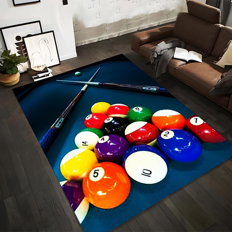 Colorful Billiard Balls with Cue Sticks Design Rug Non-slip Rug Suitable for Living Room and Bedroom Sofas.