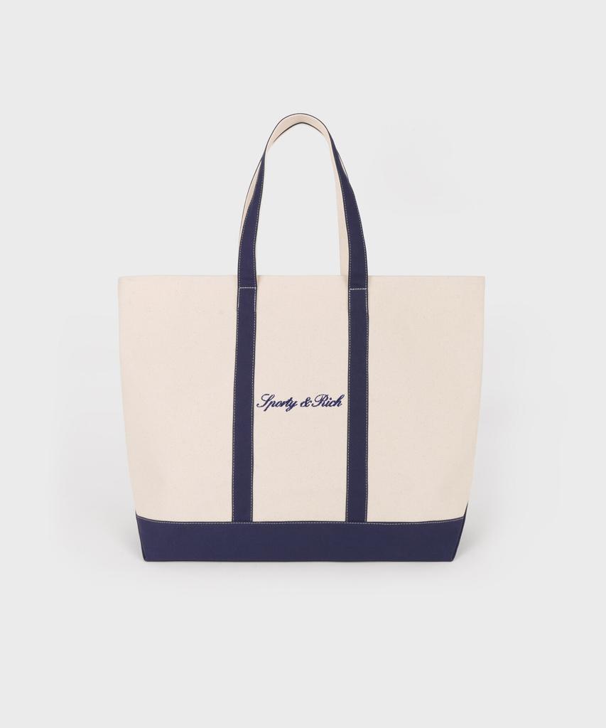 Sporty&Rich Serif Logo Large Tote Bag - Natural/Navy R265Aob006