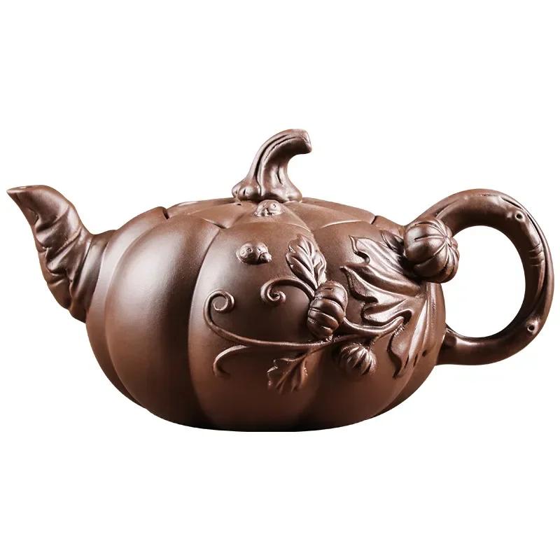 Yixing Purple Clay čajová konvice Velkokapacitní dýňová konvička Zhu Mud Ručně vyráběný filtrační čajník Čínský styl Purple Sand Tea Set 780ml