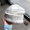 Modische Kaninchenfell-Mützen für Damen Weiche Warme Flauschige Wintermütze für Damen Winddichte Bonnet-Mütze Pile Beanies Mütze