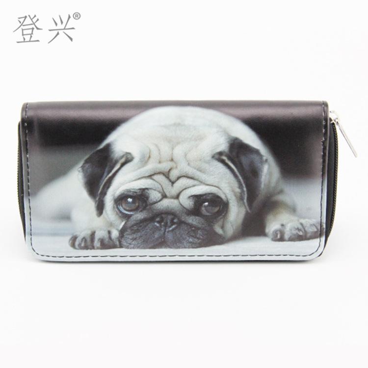 Nowy portfel PU z długim motywem zwierzęcym psa, damski portfel, etui na karty