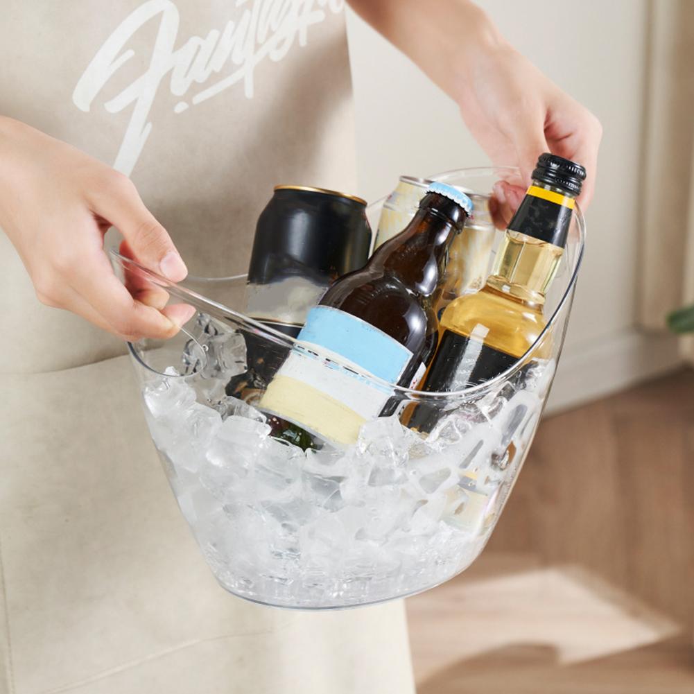 Large Capacity Ice Bucket Transparent Plastic Champagne Wine Bucket With Handle Portable Beer Ice Tub For KTV Bar Party Supply