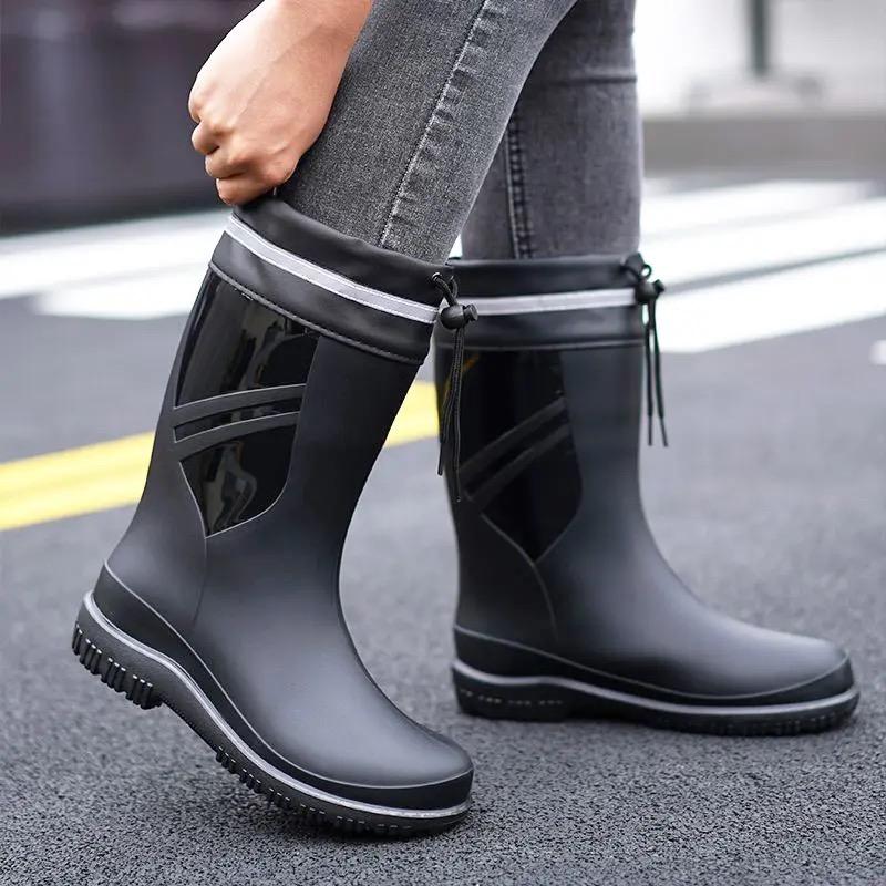Fashion Fashion Men's Medium Tube Rain Boots Outdoor Anti-Slip Rubber Galoshes Shoes for Men Waterproof Fishing Shoe Botas Lluvia Hombre