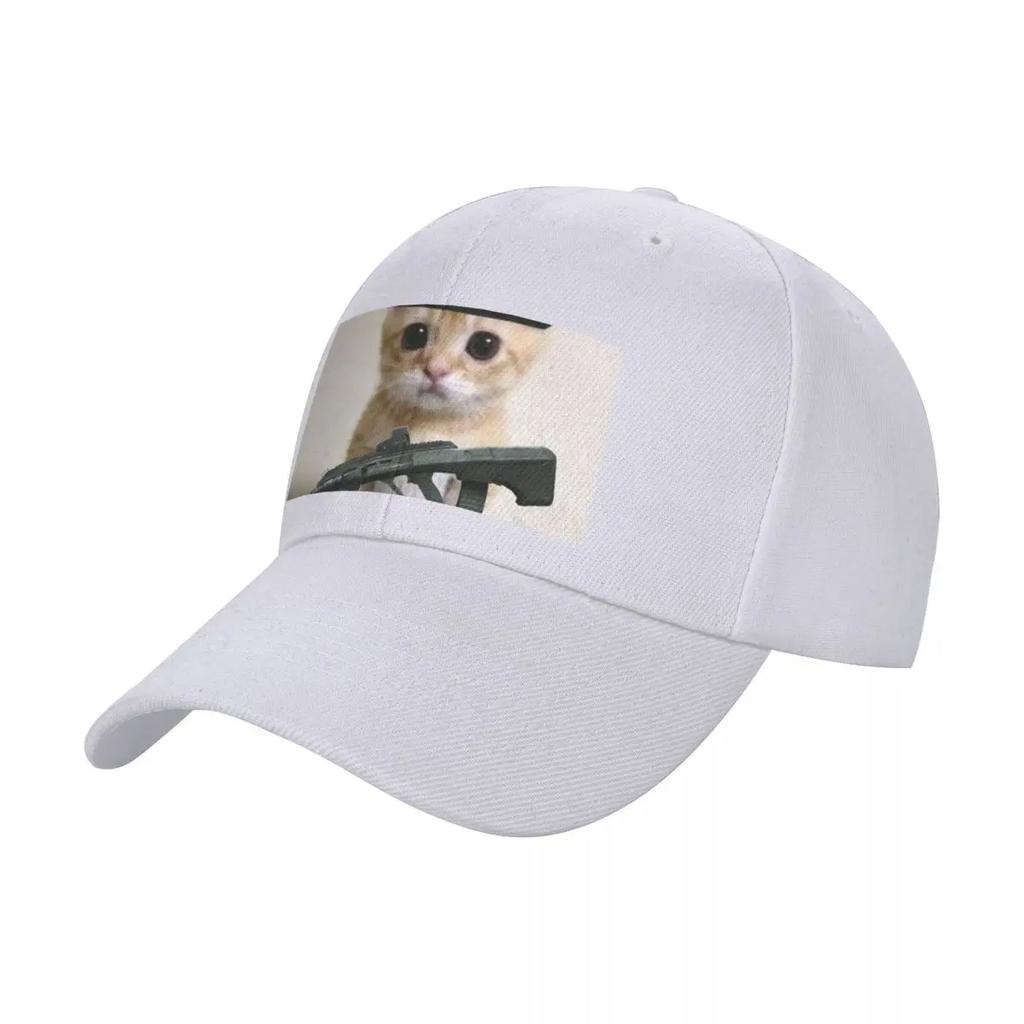 Cat With Uzi Gun Baseball Cap Anime Hat Luxury Brand Men's Big Size Hat Women Caps Men's