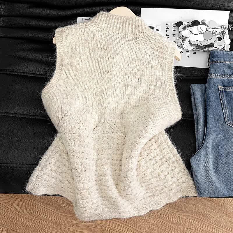 Shechi Women's Sweet Bowknot Knitted Vest with 3D Floral Lace