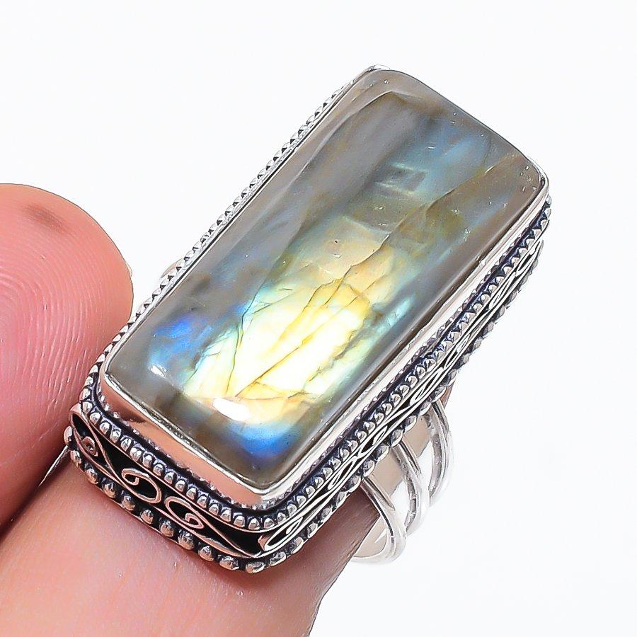 

Natural Labradorite Gemstone 925 Sterling Silver Jewelry Ring Size 9 K4b61