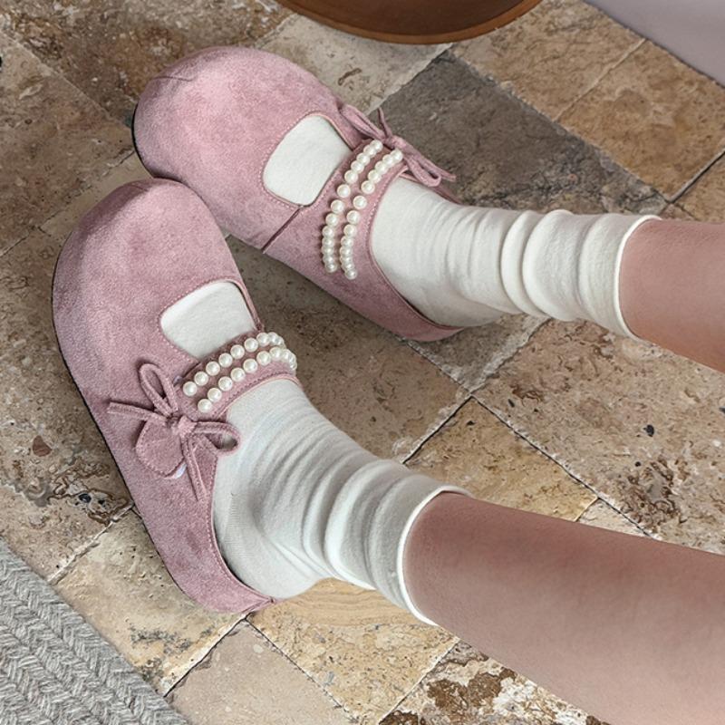 Fashion Flat Shoes Women Fashion Round Head Shallow Mouth Suede Beaded Butterfly Knot Soft Sole Anti-slip Wear Slippers