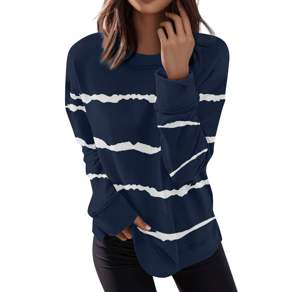 Women's Casual Contrast Color Long Sleeve Top Pullover Sweatshir