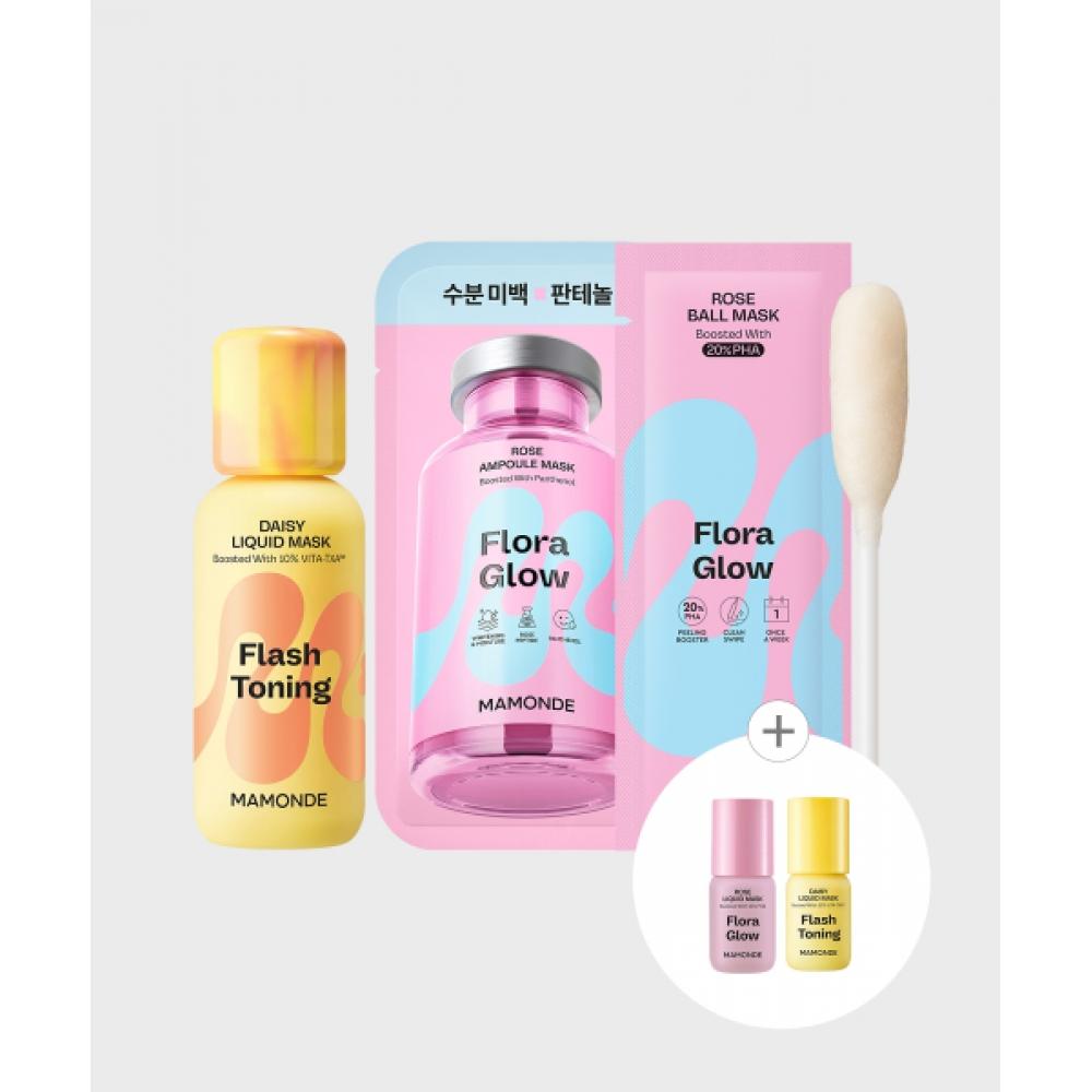 Mamonde Flash Toning Daisy Liquid Mask 80ml + Floraglow Rose Ampoule Mask Pack 1 Sheet + Floraglow Rose Ball Mask 3.5ml NONE