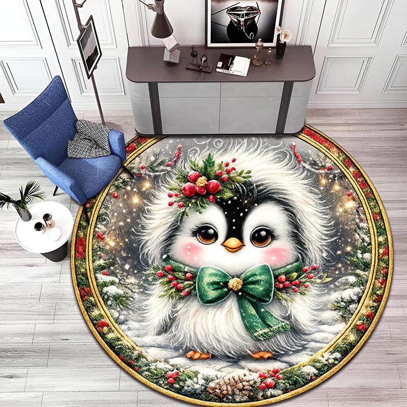 Cute Christmas Day Gift Bell Santa Claus Snowman Christmas Tree round rug Home Soft Decorative Anti slip Chair Mat Carpet Outdoor Floor Mat Carpet 109