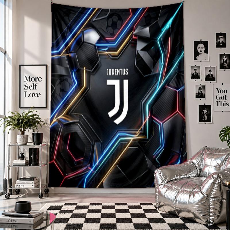 Arazzo da Parete FC Juventus Decorazione per la Casa Tessuto da Appendere a Parete per Camera da Letto Soggiorno Sfondo