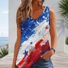 Women Plus Size Sleeveless V Neck Tank Top Vintage Worn American Flag Star Stripe Print Casual Top