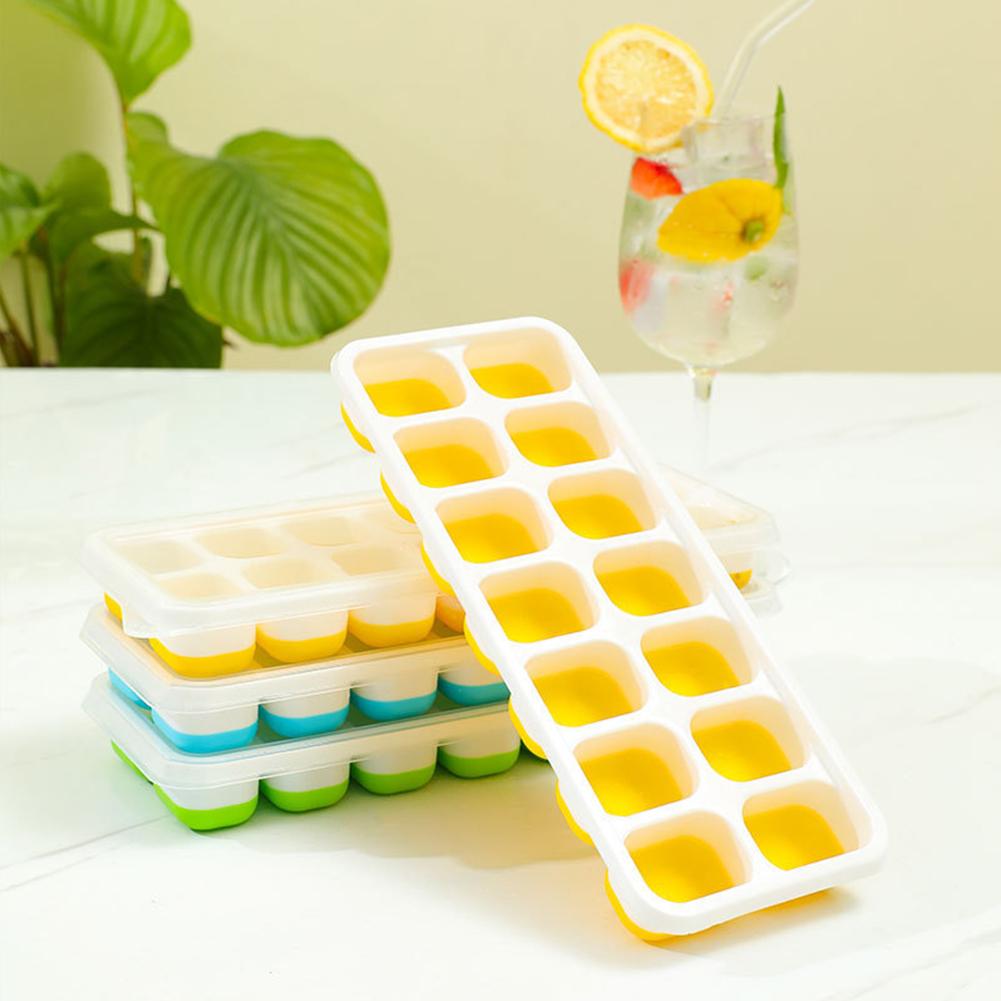 Silicone Ice Cube Trays With Lid Reusable Easy-Release Diy Fruits Stackable Ice Cube Molds For Coffee Cocktail Freezer