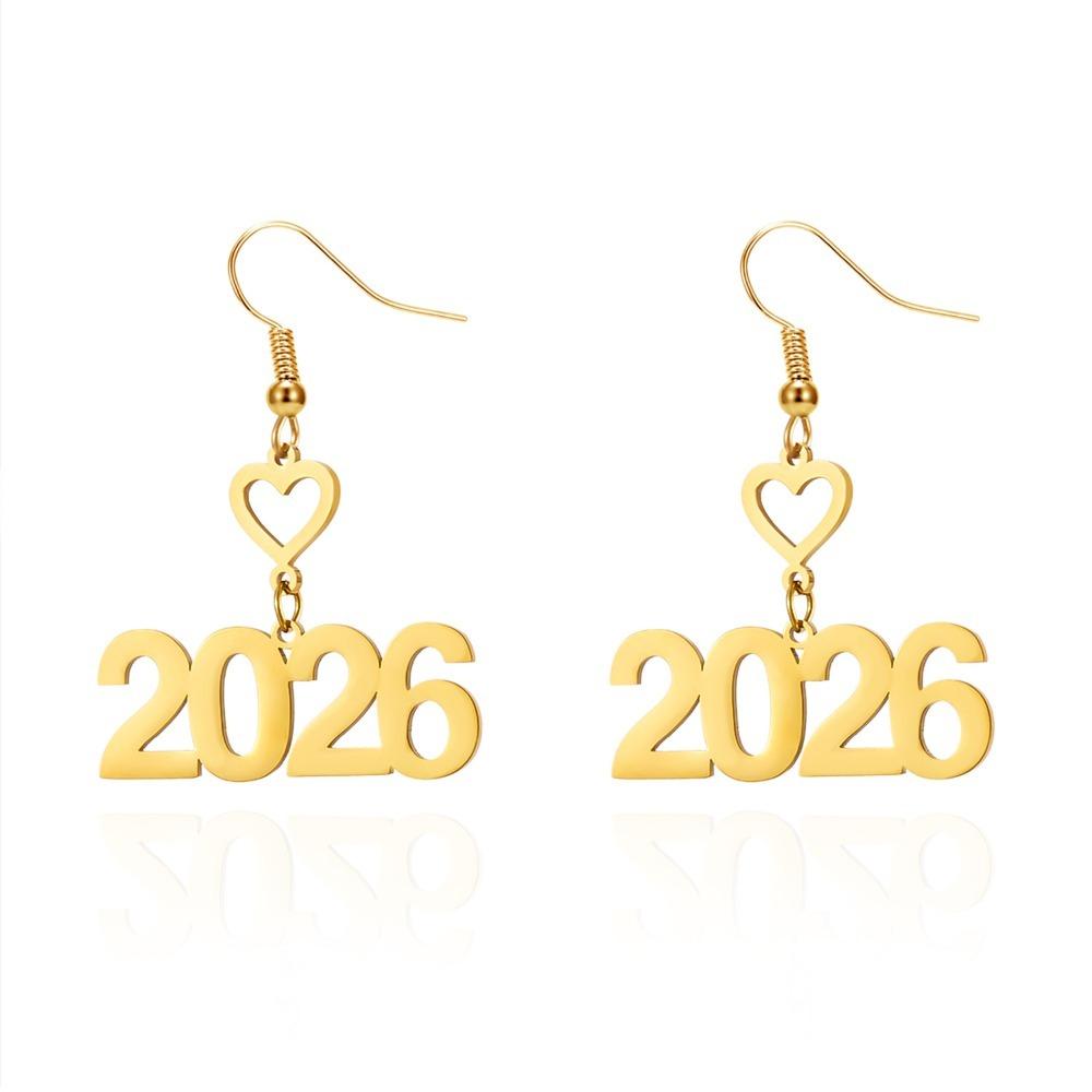 Gold Color 2026 Drop Earring Stainless Steel Ear Pendant  Spring Festival Party