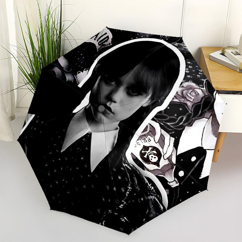 

1pc Wednesday Automatic Folding Umbrella - Compact 8-Rib Design, Durable Plastic & Iron, Perfect Gift for Friends & Family, Outdoor Umbrella, Fashiona