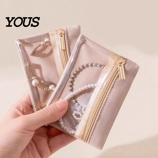 Daily Jewelry Storage Portable Bag, Flannel Organizer Case with Transparent Window And Travel Roll Smooth Zipper, Compact Necklace Holder for Commute