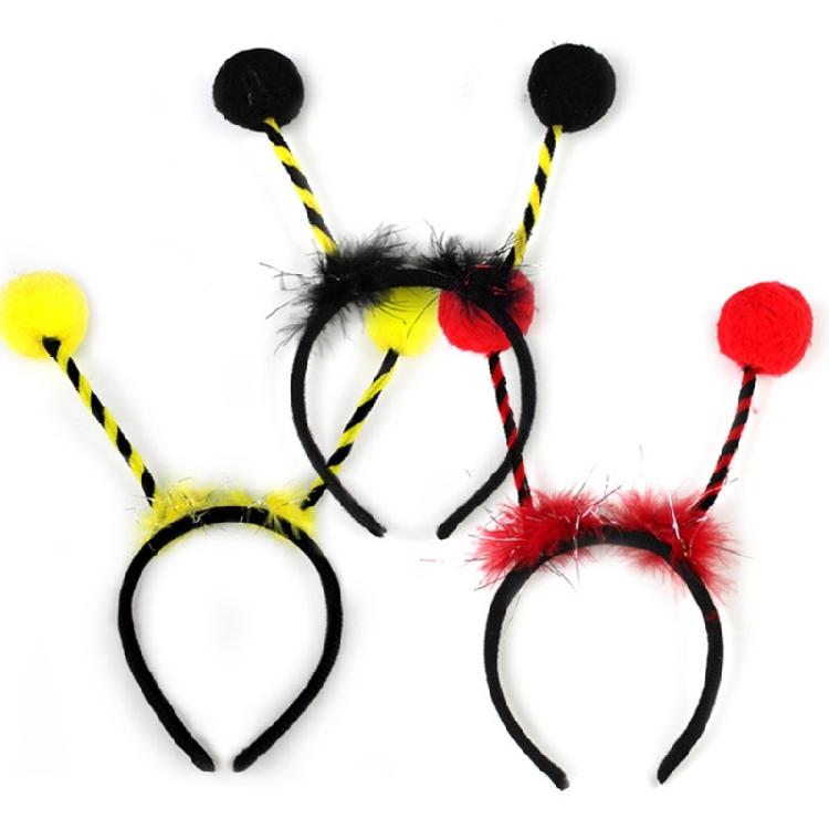 Lovely Bee Pompom Antenna Headband Plush Hairbands Cartoon Party Hair Decors