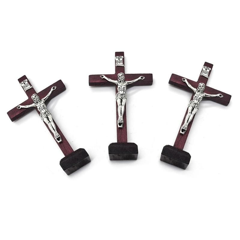 10pcs Wooden Cross Ornament with Stable Base Stand Decorative Cross for Churches Decoration Religious Tabletop Decor