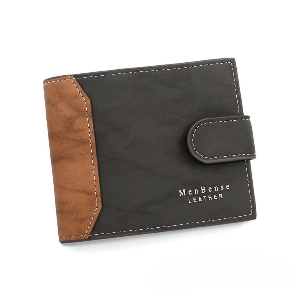 Fashion with Hasp Short Wallet Multi Slot Large Capacity Coin Purse PU Leather Money Bag Men чёрный