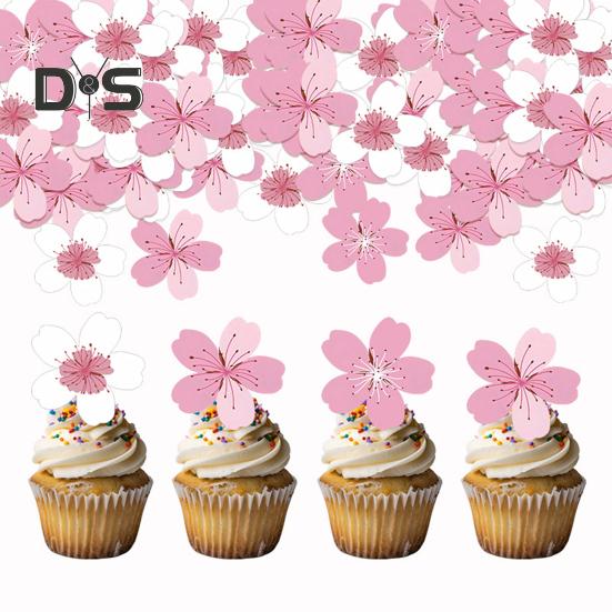 Decoraciones comestibles de flores de papel para pastel, cerezo sakura, postre, adornos para pastel, bodas, fiesta de cumpleaños, accesorios para pastel