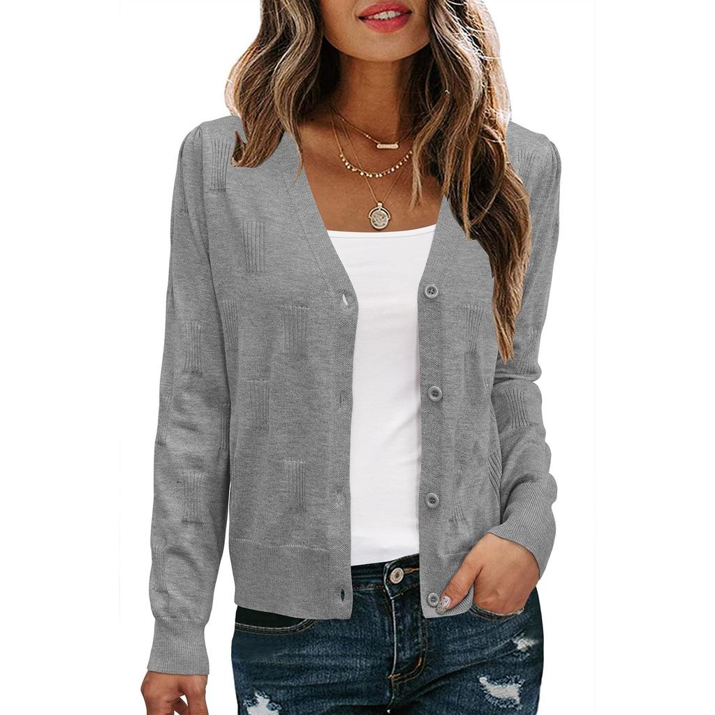 Cardigan Scurt Casual de Modă pentru Femei, Top Casual cu Mânecă Lungă, Culoare Solidă