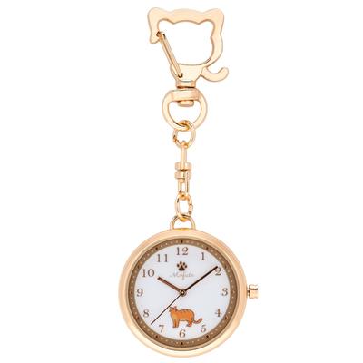 Feldarbeit Analoge Taschenuhr mit Katze Roségold und Catomi Damen-Schlüsselanhänger, Design, Braun, JN030-1